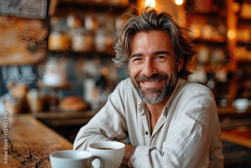 Happy man with cup of coffee photo