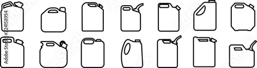 Jerrycan, canister icon in line style set pictogram isolated on transparent background. petrol, gasoline, fuel or oil can symbol. black diesel plastic empty water canister vector for apps, website photo