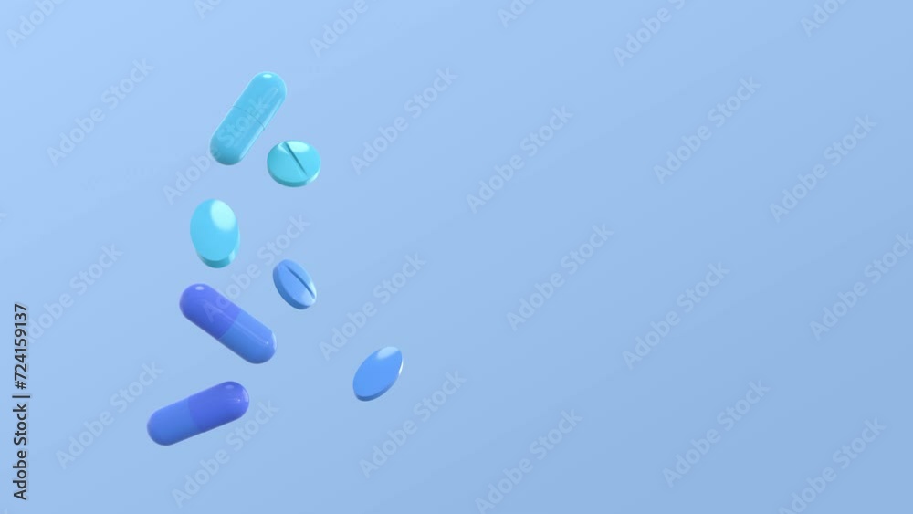 Animated capsule pills wiggle flying or dancing in slow motion and against transparent background with alpha matte. 3d rendering Animated capsule pills wiggle flying or dancing in slow motion and against transparent background with alpha matte. 3d rendering