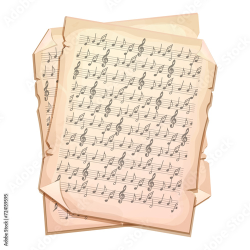 Parchment piece of paper with old music melody, song scrapbook sheet isolated on white background, design element, frame.