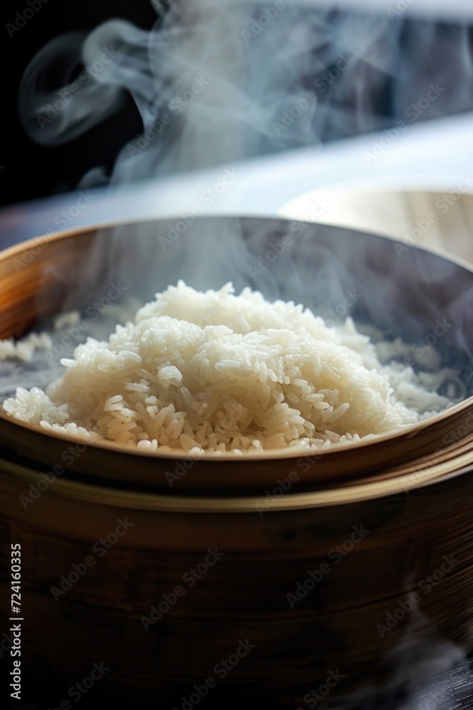 A bowl of rice with steam rising out of it. Perfect for food and cooking concepts A bowl of rice with steam rising out of it. Perfect for food and cooking concepts