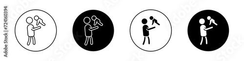 Father and son playing icon set. Family playing in a black filled and outlined style. father with child sign.