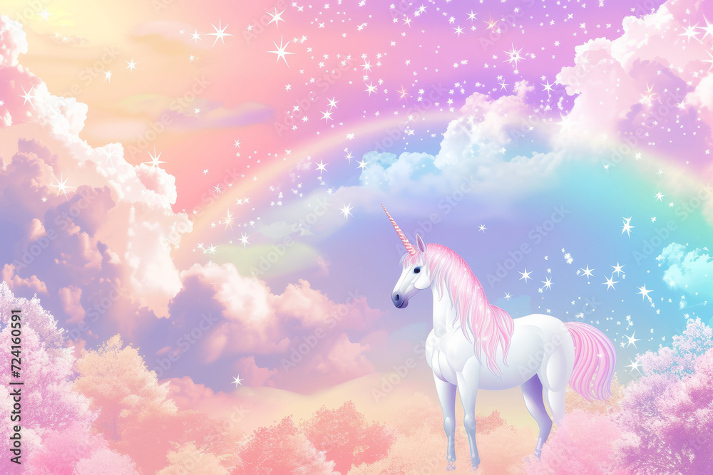 Rainbow Unicorn. Backdrop with selective focus and copy space