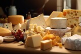 A variety of different types of cheese displayed on a table. Perfect for food blogs, recipe websites, or restaurant menus