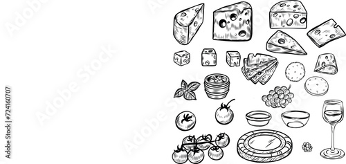 Wine and cheese tasting vector illustration collection. © galunga.art