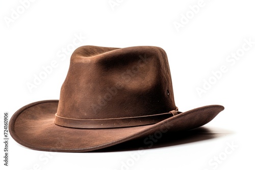 A brown cowboy hat placed on a clean white background. This versatile image can be used for various themes and concepts