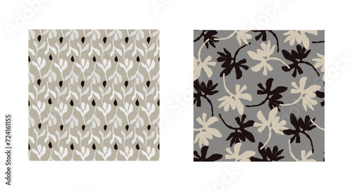 Masculine vector floral pattern with organic botanical shapes. Modern bold black white flower print, design in neutral scandi style.