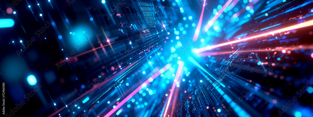 Fototapeta premium Optical fiber - background with bright and neon lights.