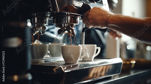 A person is shown making a cup of coffee. This image can be used to depict the process of brewing coffee or the enjoyment of a hot beverage