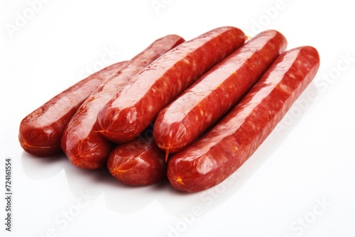 A group of sausages sitting on top of a white surface. Suitable for food-related projects and culinary themes