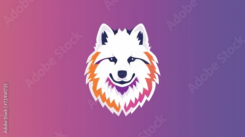 a samoyed dog logo design for a modern streetwear brand inspired minimalist Japanese design, light colours, purple orange black --ar 16:9 --v 6 Job ID: 91fbc178-8ccf-4f4e-a896-a614d3f034fb