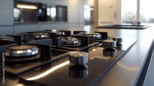 A black stove top sitting inside of a kitchen. Suitable for home renovation projects or interior design concepts