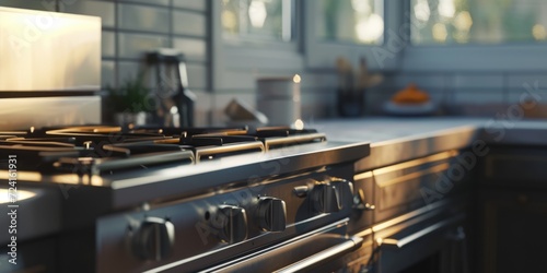 A stove top oven sitting inside of a kitchen. Perfect for cooking and baking