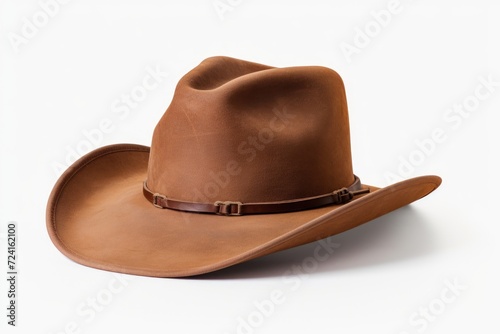 A brown cowboy hat placed on a white background. Versatile accessory for Western-themed events or costume parties