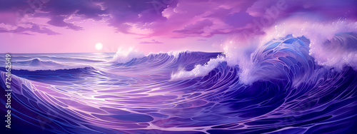 Great ocean wave Great ocean wave reflecting the sky at sunset, illustration in purple colors