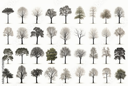 A group of trees standing in the grass. Suitable for nature and landscape themes