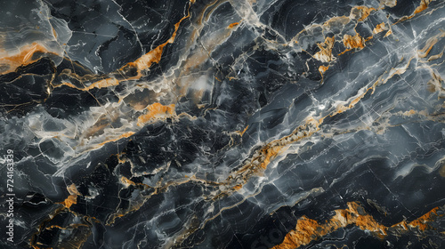Close-up of a Black and Gold Marble With Intricate Veins and Reflections