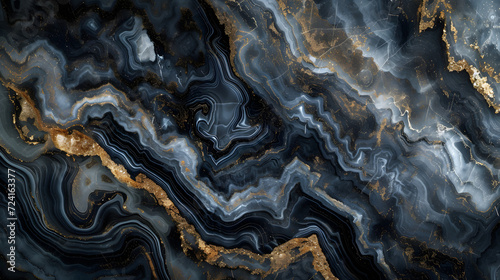 Black and Gold Marbled Background With Veins of Shimmering Metallic Accents