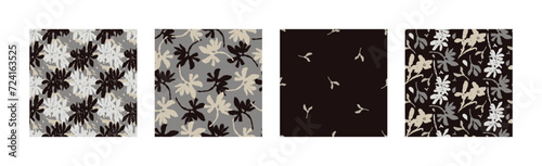 Masculine vector floral pattern with organic botanical shapes. Modern bold black white flower print, design in neutral scandi style.