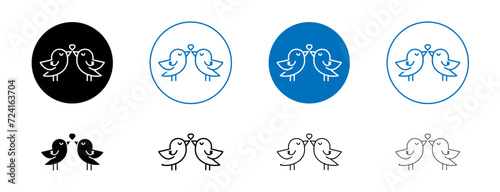 Lover Birds Line Icon Set. Avian Romance Symbol in Black and Blue color.