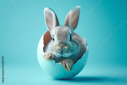 rabbit in a egg on blue, AI generated