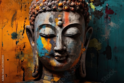 Buddha's Colorful Serenity: Holi Festival Concept