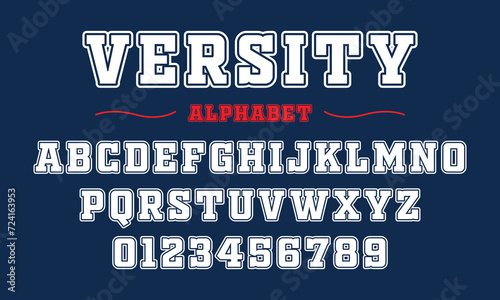 Editable typeface vector. Varsity sport font in american style for football, baseball or basketball logos and t-shirt. 