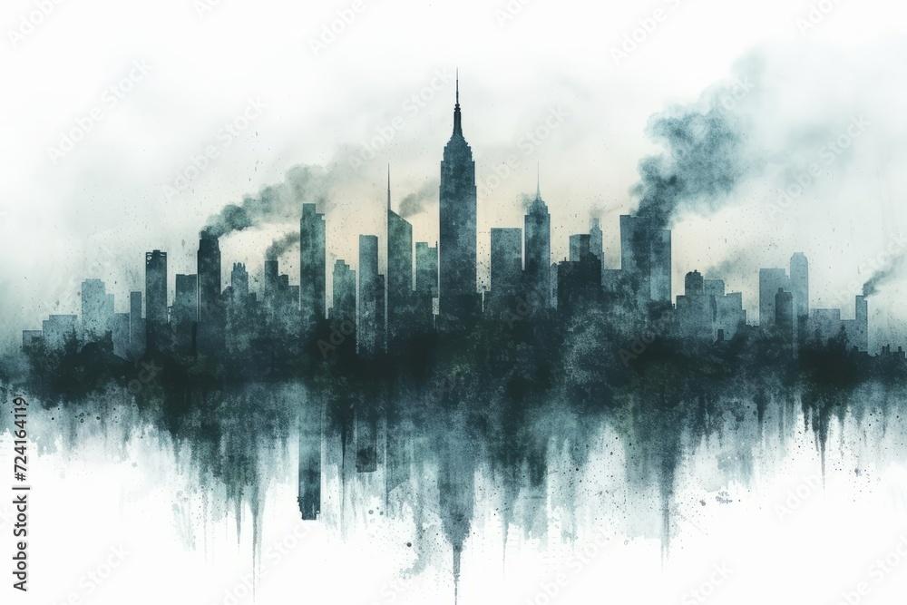 Obraz premium black polluted city watercolor illustration