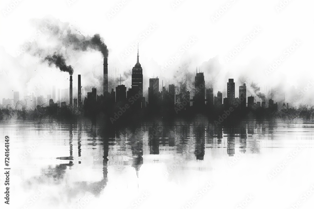 Fototapeta premium black polluted city watercolor illustration
