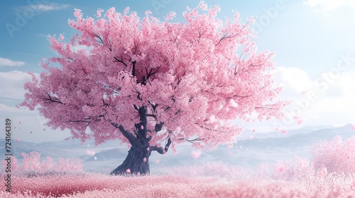 Bloom pink cherry blossoms tree, Bright color