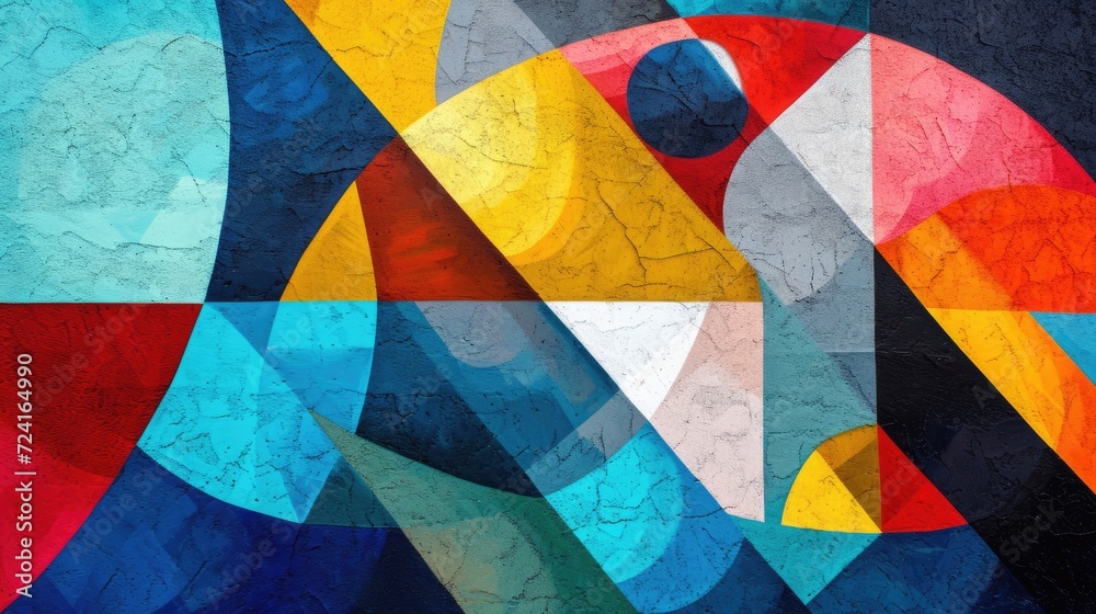 Fototapeta premium Abstract colorful background with geometric textured oil or acrylic shapes. Artistic banner with wall texture and brush strokes