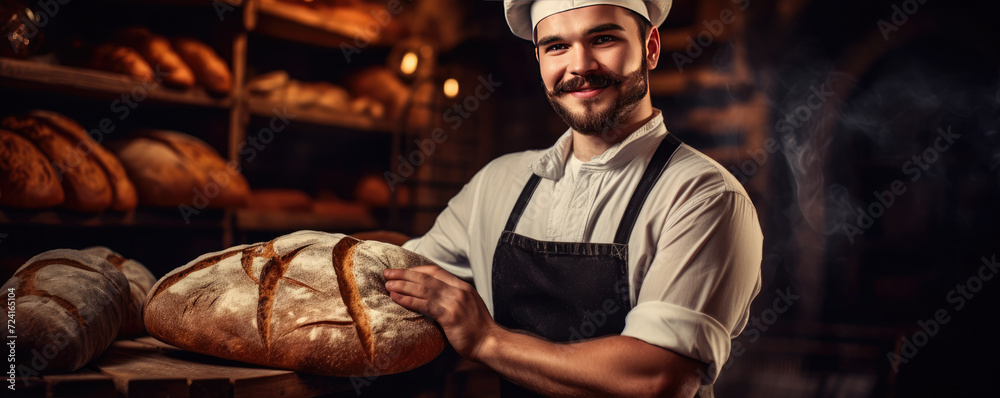 baker making bread in tratitonal bakery shop. baker making bread in tratitonal bakery shop.