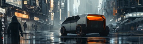 City street vehicle design, Mono-volume concept cyber-van, 2070s, cyberpunk, science fiction, futurism