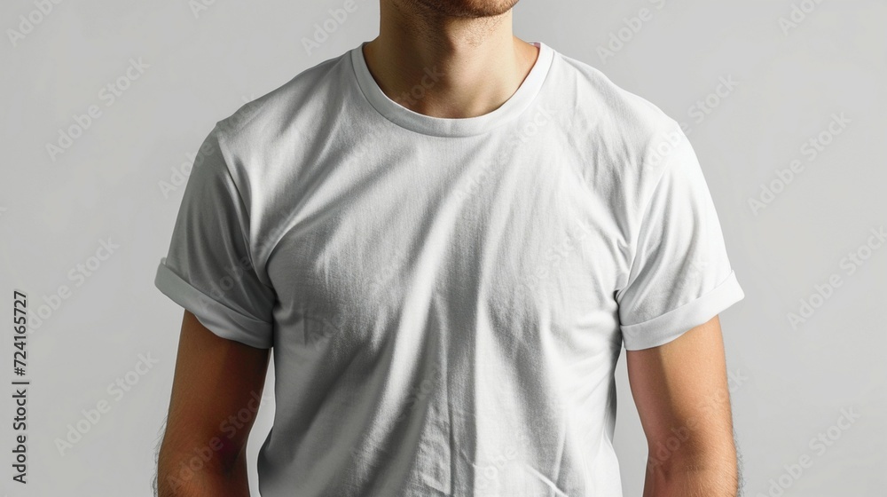 Man wearing a white t-shirt on light grey background, man with t-shirt, man with white t-shirt, man with t-shirt mockup, mockup closeup, t-shirt mockup closeup Man wearing a white t-shirt on light grey background, man with t-shirt, man with white t-shirt, man with t-shirt mockup, mockup closeup, t-shirt mockup closeup
