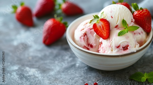 Dessert in the form of sweet creamy ice cream with strawberries  photo