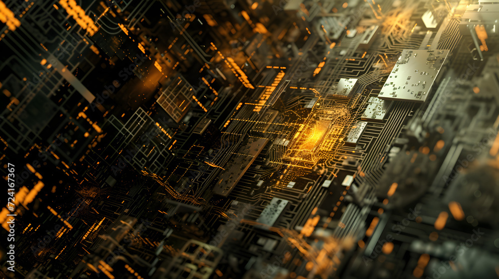 Obraz premium Abstract Image of City With Vibrant Yellow Lights