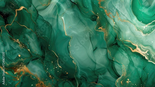 Abstract artistic green alcohol ink background. Marble liquid texture banner © eireenz
