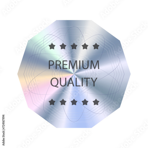 Hologram icon, texture holographic sticker, product quality guarantee badge.