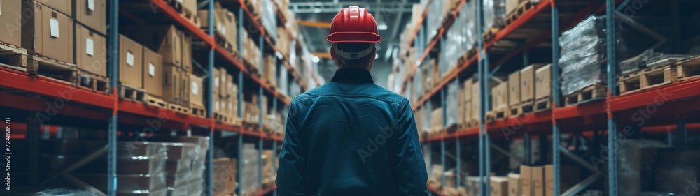 Worker Overseeing Warehouse Operations - obrazy, fototapety, plakaty 