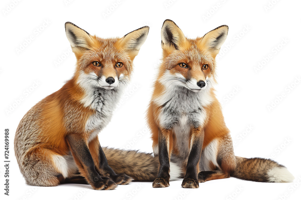 Fototapeta premium Two swift foxes, their snouts close together, sit peacefully among the wildlife, a beautiful representation of the diversity and harmony of the terrestrial animal kingdom