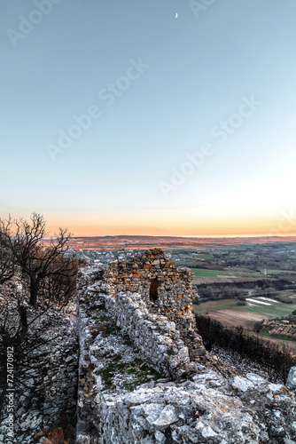 Panoramic view from the hill Avantas byzantine castle Alexandroupolis, Evros region Greece, sunset colors, tourism