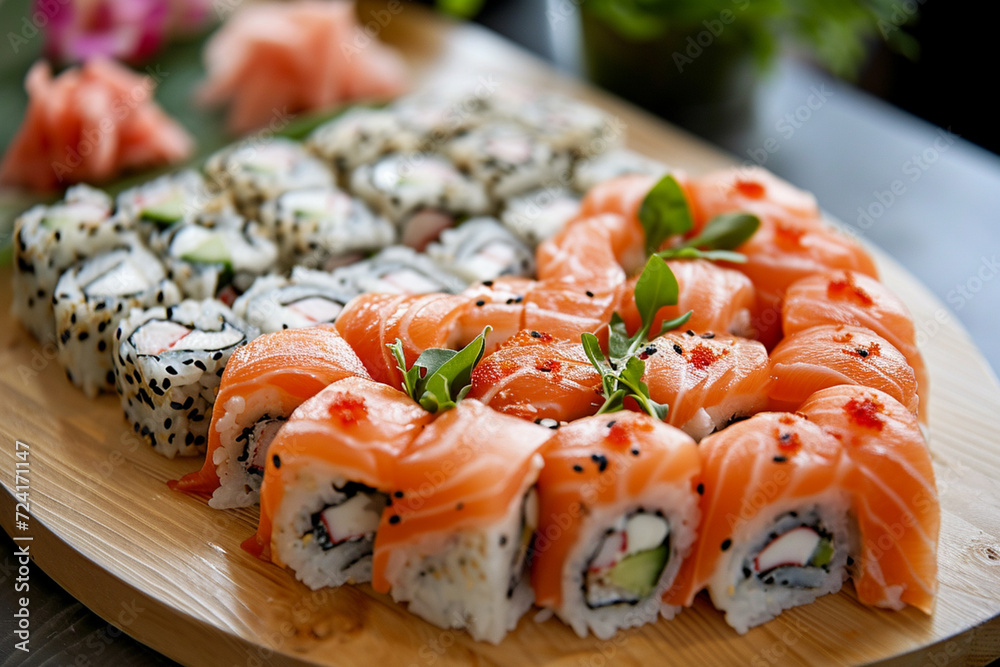 Sushi on the plate. Valentines Day in restaurants concept Sushi on the plate. Valentines Day in restaurants concept