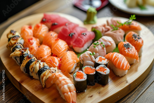 Sushi on the plate. Valentines Day in restaurants concept
