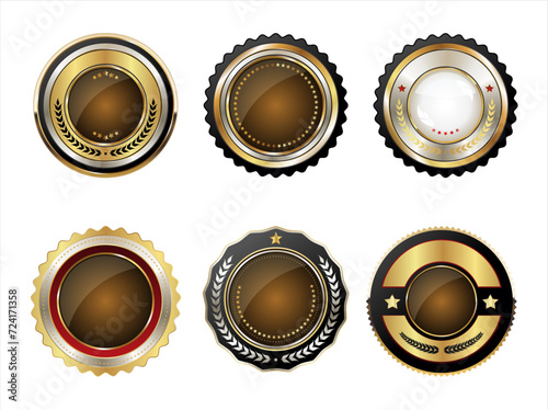 Empty gold and silver badge collection vector illustration