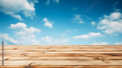 wooden bridge over blue sky, wooden fence and blue sky, wooden bridge over the river Generated by AI