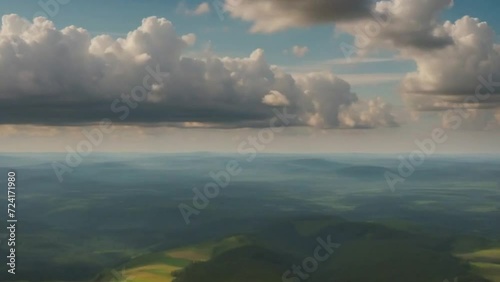 Aerial View of Clouds and Sky From an Airplane. Generative AI.