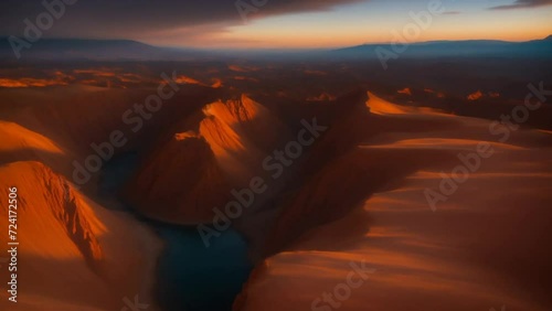 Aerial View of a Sunset Over a Majestic Mountain Range. Generative AI.