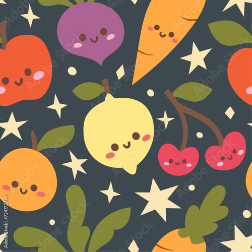 Stylish fruit and vegetables seamless background. Tropical oranges pattern. Modern hand-drawn print for fabric  surface  wallpaper.