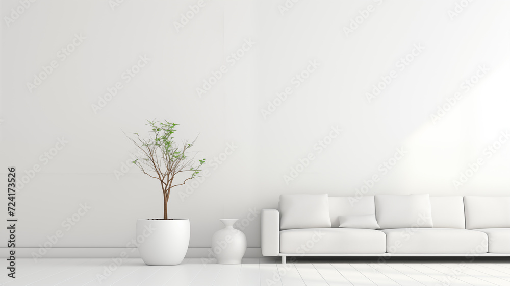 Mate and white modern minimalistic interior  background wall mockup 3d render