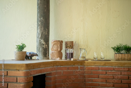 A typical country breakfast table, made of bricks and a wood-burning stove, in Parque das Neblinas, Mogi das Cruzes, São Paulo. photo